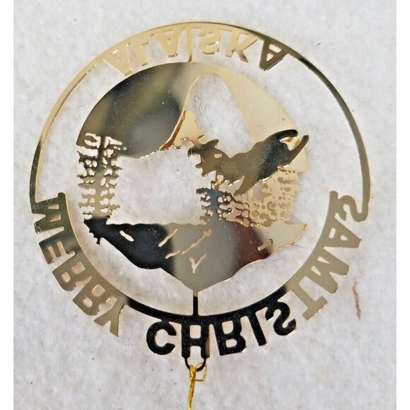 Alaska Christmas gold metal ornament sled dog Iditarod 3d movable mountains tree - Picture 2 of 4